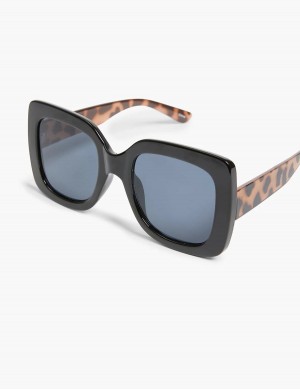 Lane Bryant Animal Print Oversized Square Women Sunglasses Black | CRI6381PV