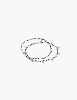 Lane Bryant Beaded Stretch Women Anklet Silver | LIE4241DV