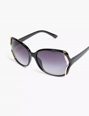 Lane Bryant Black & Goldtone Side-Detail Rounded Square Women Sunglasses Black | XAB5740PD