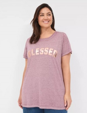 Lane Bryant Blessed Graphic Tee Women T Shirts Deep Purple | PEU4283XT