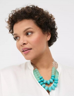 Lane Bryant Blue Beaded Statement Women Necklace Silver | EQO9785XX