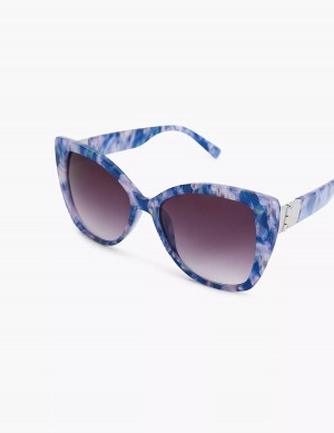 Lane Bryant Blue Marble Cateye Women Sunglasses Blue Multicolor | VPE8451NV