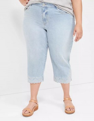 Lane Bryant Boyfriend Fit Capri With Embroidery Women Jeans Light Blue | WPL3445EH