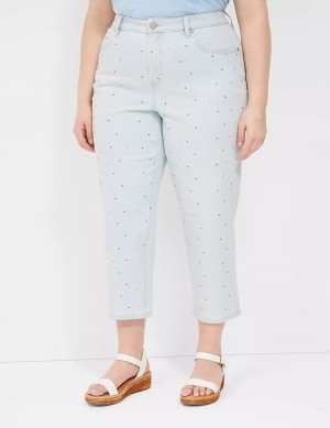 Lane Bryant Boyfriend Fit Capri With Rhinestone Embellishments Women Jeans Light Blue | FMG9997YW