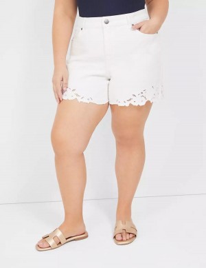 Lane Bryant Boyfriend Fit Jean With Embroidered Hem Women Shorts White | OHN1170XP