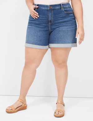 Lane Bryant Boyfriend Fit Midi Jean Women Shorts Dark Blue | OUL6898RH