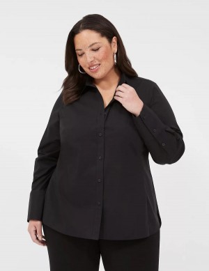 Lane Bryant Button-Front No-Peek Girlfriend Women Shirts Black | ZWV3129NG