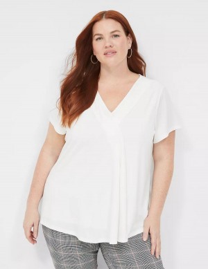 Lane Bryant Cap-Sleeve Pleat-Front Top Women T Shirts White | NFT157DC