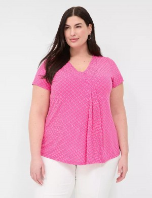 Lane Bryant Cap-Sleeve Pleat-Front Top Women T Shirts Pink | TJG2370PQ