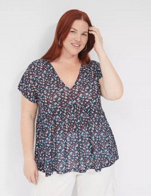 Lane Bryant Cap-Sleeve V-Neck Top Women T Shirts Black | EFP732BF