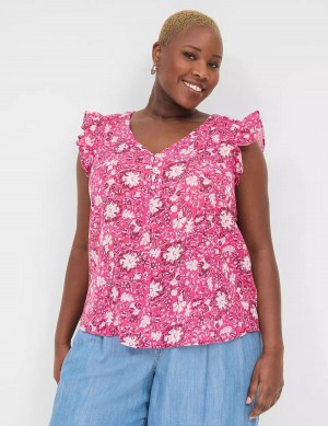 Lane Bryant Cap-Sleeve Woven & Knit Top Women T Shirts Pink | DFB208RK