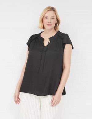 Lane Bryant Cap Flutter-Sleeve Satin & Knit Top Women T Shirts Black | VMC503KI