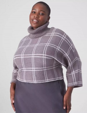 Lane Bryant Classic 3/4-Sleeve Mock-Neck Jacquard Crop Women Sweaters Grey | XKZ1021UO