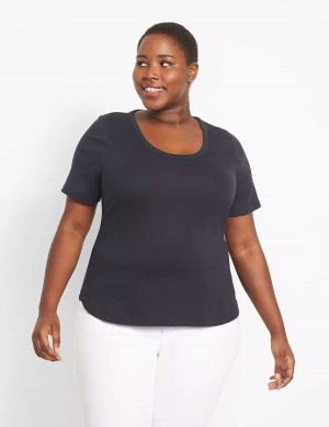 Lane Bryant Classic Perfect Sleeve Scoop-Neck Tee Women T Shirts Blue | TYD4546QB