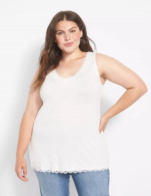 Lane Bryant Classic V-Neck Lace-Trim Women Tank Top White Rose | NXJ1180XJ