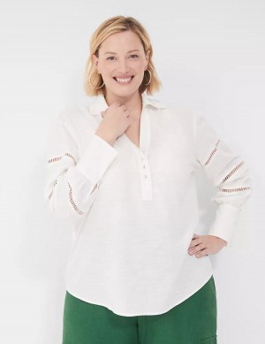 Lane Bryant Collar Split-Neck Popover Women Blouse White | CSX5412MC