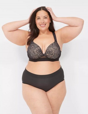 Lane Bryant Comfort Bliss Lightly Lined Plunge With Lace Women Bralettes Black | QOF6317SA