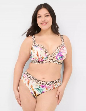 Lane Bryant Comfort Bliss Lightly Lined Plunge Women Bralettes White Multicolor | YSR2888FP