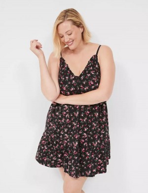 Lane Bryant Comfy Cotton Ruffle Chemise Women Dress Rose Black | IAU73DM