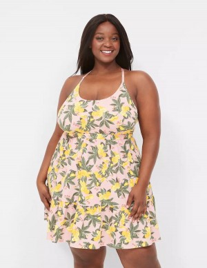 Lane Bryant Comfy Cotton Strappy-Back Chemise Women Dress Yellow | VFG2286EY