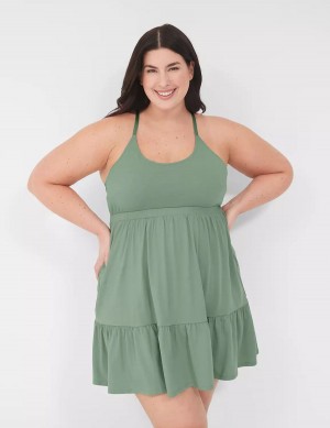 Lane Bryant Comfy Cotton Strappy-Back Chemise Women Dress Green | ZUQ7522HP