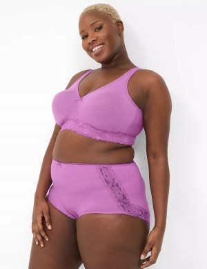 Lane Bryant Cotton Full With Lace Back Women Briefs Purple | CNP6890LD