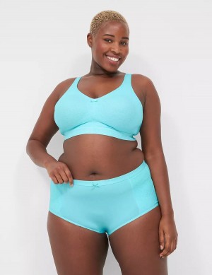 Lane Bryant Cotton Full With Lace Trim Women Briefs Turquoise | TBA195EW