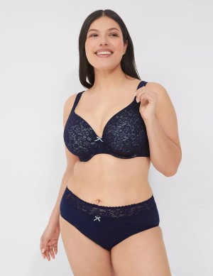 Lane Bryant Cotton Lightly Lined Full Coverage With Lace Women Bralettes Blue | KRA2335FD