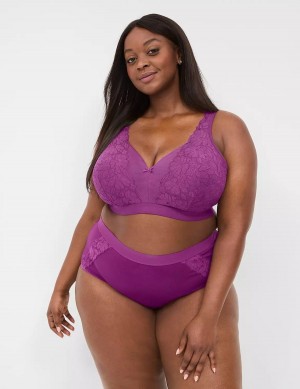 Lane Bryant Cotton Lightly Lined No-Wire With Lace Women Bralettes Purple | UPG1059VE