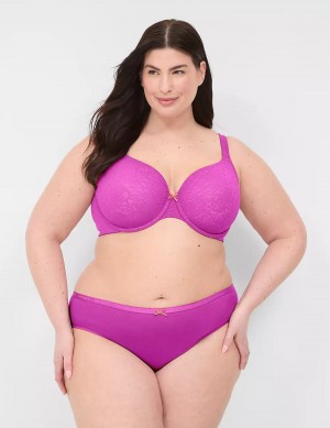 Lane Bryant Cotton Lightly Lined With Lace Women T-Shirt Bra Purple Burgundy | BQE1965QL