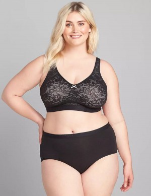 Lane Bryant Cotton No-Wire with Lace Women Unlined Bra Black | BDY874XC