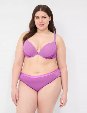 Lane Bryant Cotton With Lace-Trim Women Hipster Panty Purple | AAW7669LJ