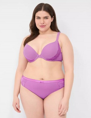 Lane Bryant Cotton With Lace Trim Women Thong Panty Purple | KWW583RI