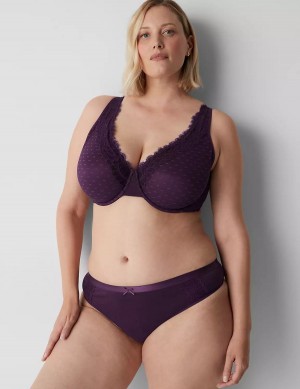 Lane Bryant Cotton With Lace Waist Women Thong Panty Purple | PHK915OT