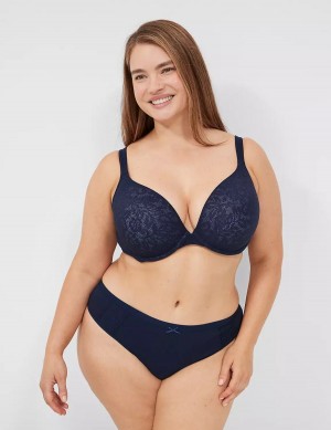 Lane Bryant Cotton With Lace Waist Women Thong Panty Blue | YQN866OS