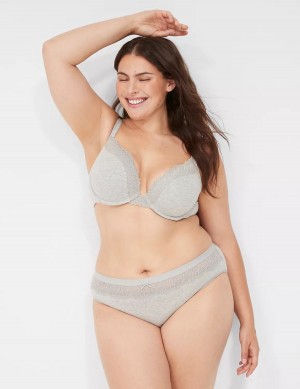 Lane Bryant Cotton With Lace Waist Women Hipster Panty Light Grey | ULF2317FD