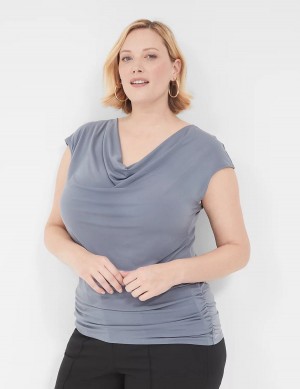 Lane Bryant Cowlneck Shirred-Side Top Women T Shirts Grey | LYE8616EQ