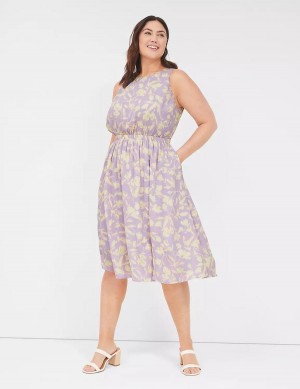 Lane Bryant Crew-Neck Fit & Flare Women Midi Dress Purple | QLH2539LC