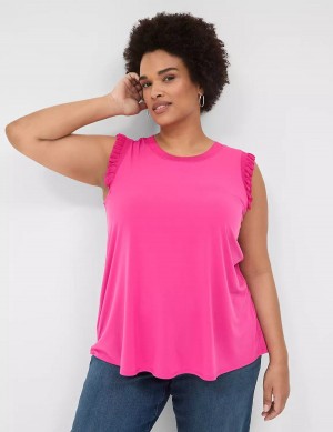 Lane Bryant Crew-Neck Ruffle-Trim Women Tank Top Pink | SYH224WP