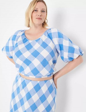 Lane Bryant Crop Balloon-Sleeve Top Women T Shirts Blue White | QMF8891KI