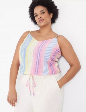 Lane Bryant Crop Drawstring Women Tank Top Pink Stripes | IWY4620AK