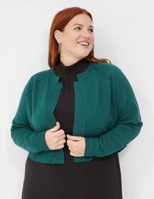 Lane Bryant Crop Open-Front Shrug Women Sweaters Green | HWO3864QY