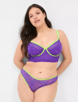 Lane Bryant Crush Flower Lace Dipped Tanga Women Briefs Purple | EYU6880ZU