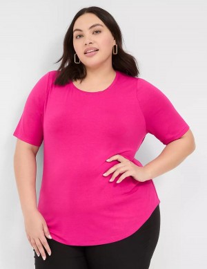 Lane Bryant Curved-Hem Perfect Sleeve Tee Women T Shirts Pink | JIN7225HE