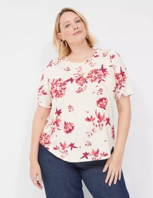 Lane Bryant Curved-Hem Perfect Sleeve Tee Women T Shirts Pink | NQE4621UU