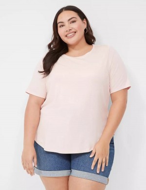 Lane Bryant Curved-Hem Perfect Sleeve Tee Women T Shirts Pink | XWB3448MI