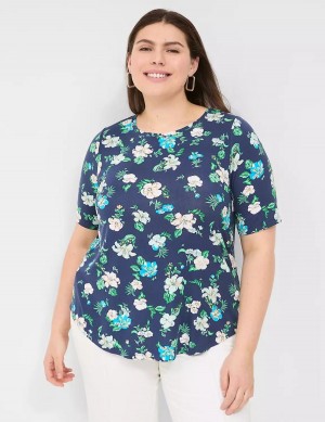 Lane Bryant Curved-Hem Perfect Sleeve Tee Women T Shirts Navy | CNS4890YC