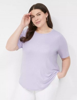 Lane Bryant Curved-Hem Perfect Sleeve Tee Women T Shirts Purple | TSD2138ZJ