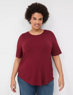 Lane Bryant Curved-Hem Perfect Sleeve Tee Women T Shirts Deep Red | UZJ3784BP