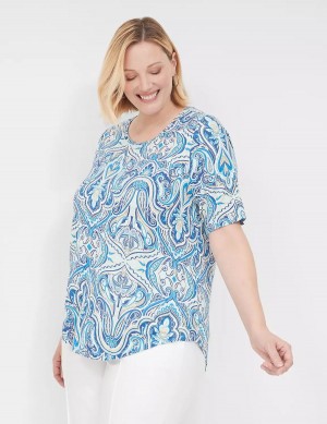 Lane Bryant Curved-Hem Perfect Sleeve Tee Women T Shirts Blue | JCG4047UR